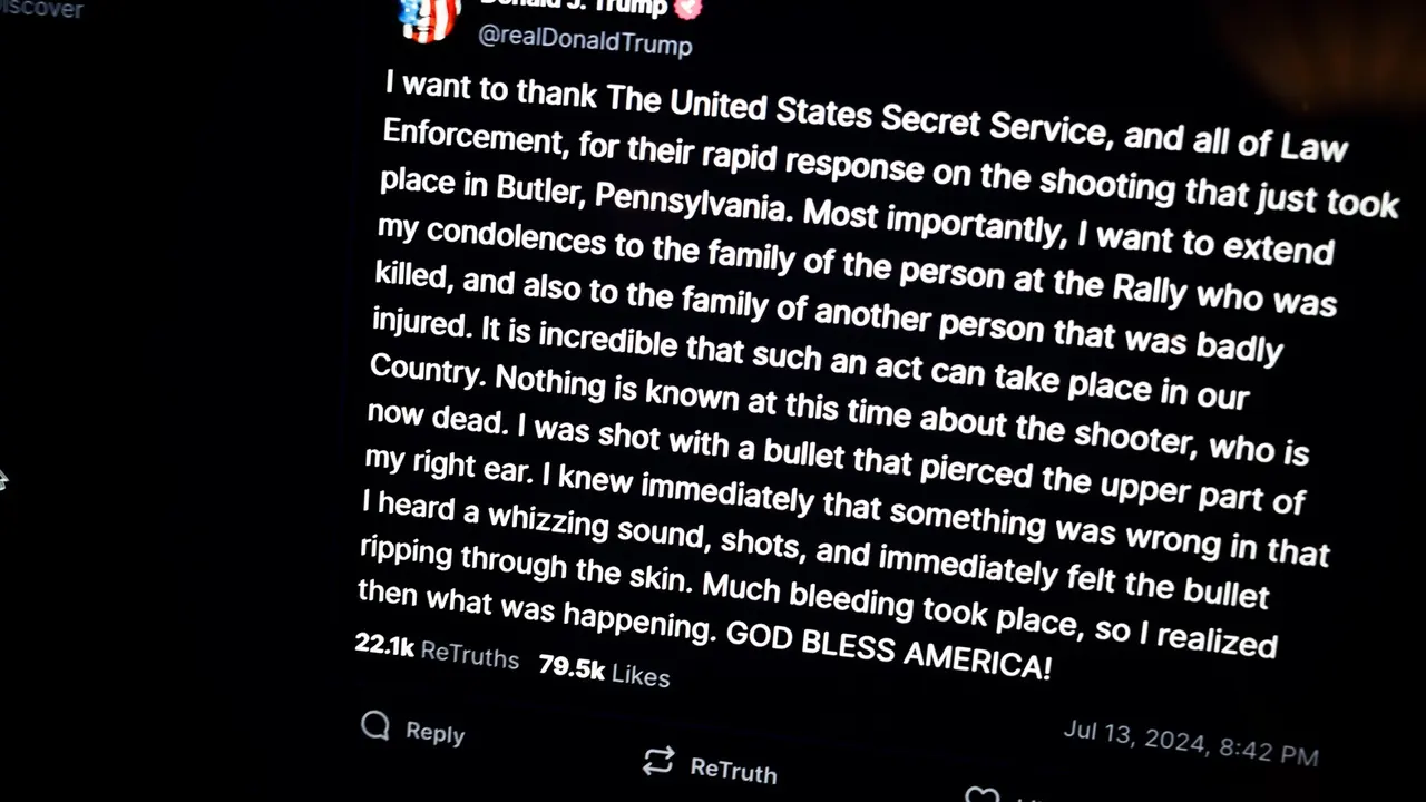 Un mensaje publicado por Donald Trump tras el atentado. Taidgh Barron