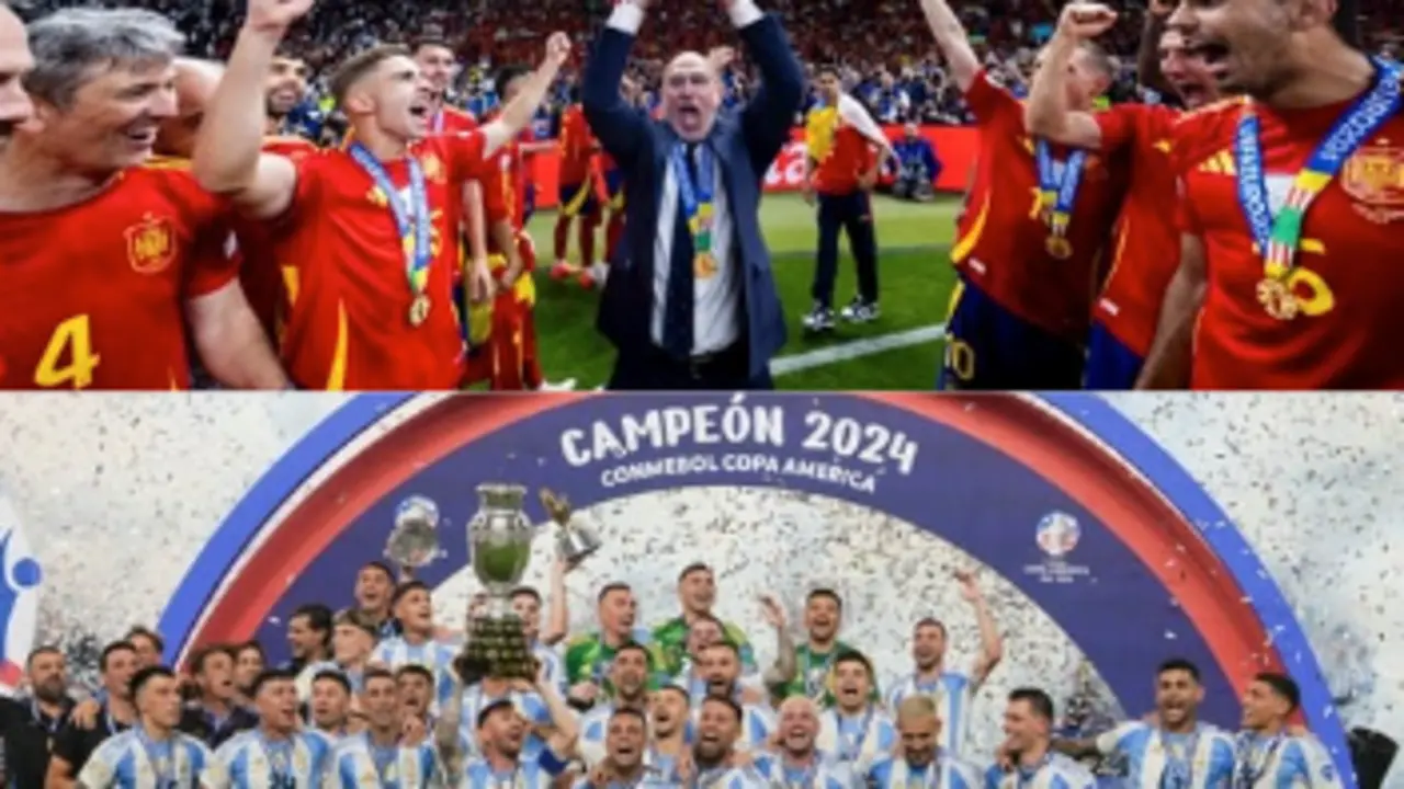 Las selecciones de Espa&ntilde;a y Argentina. / A.E