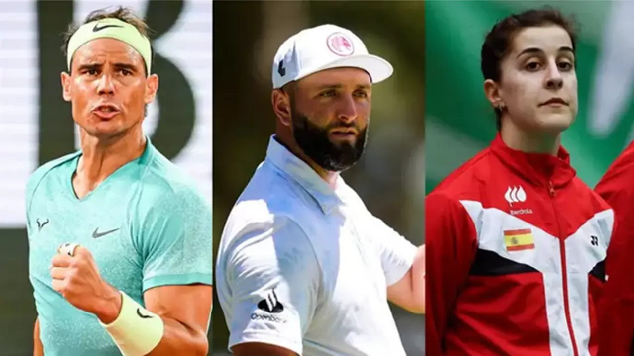 El tenista Rafa Nadal, el golfista Jon Rahm y la jugadora de b&aacute;dminton Carolina Mar&iacute;n. / EP