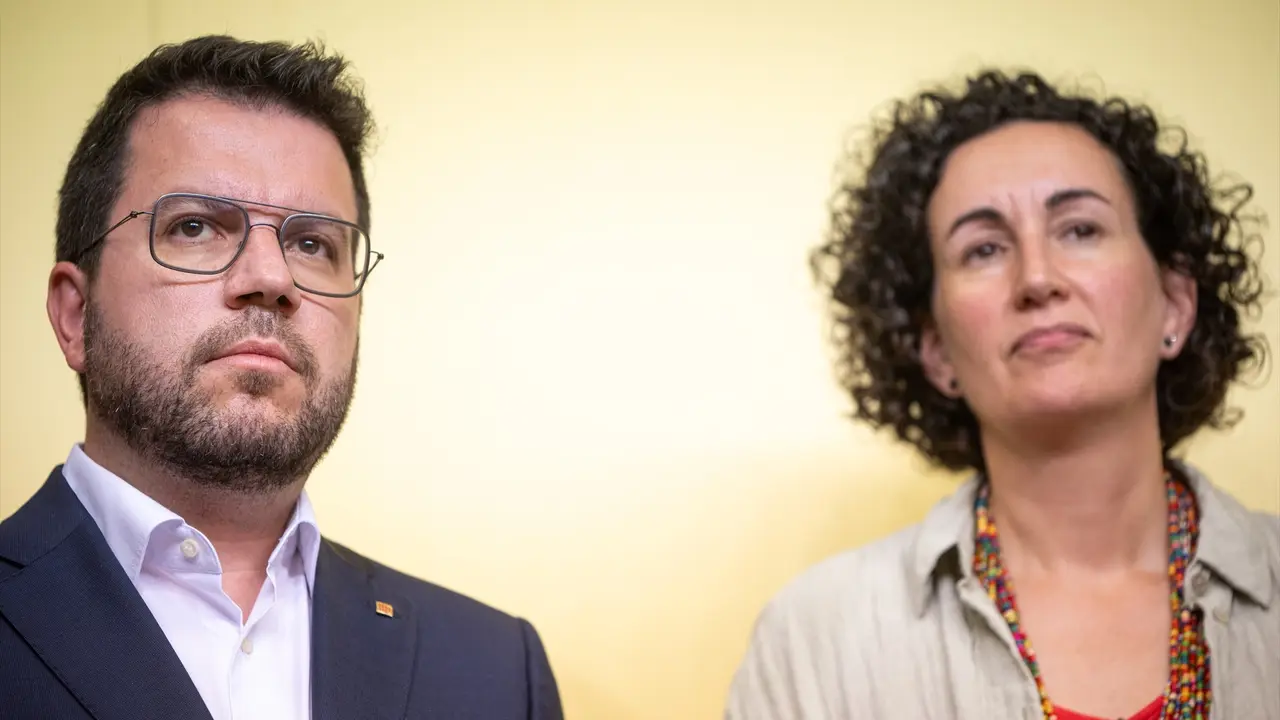 El presidente de la Generalitat, Pere Aragon&egrave;s, y la secretaria general de ERC Marta Rovira. EP / Archivo