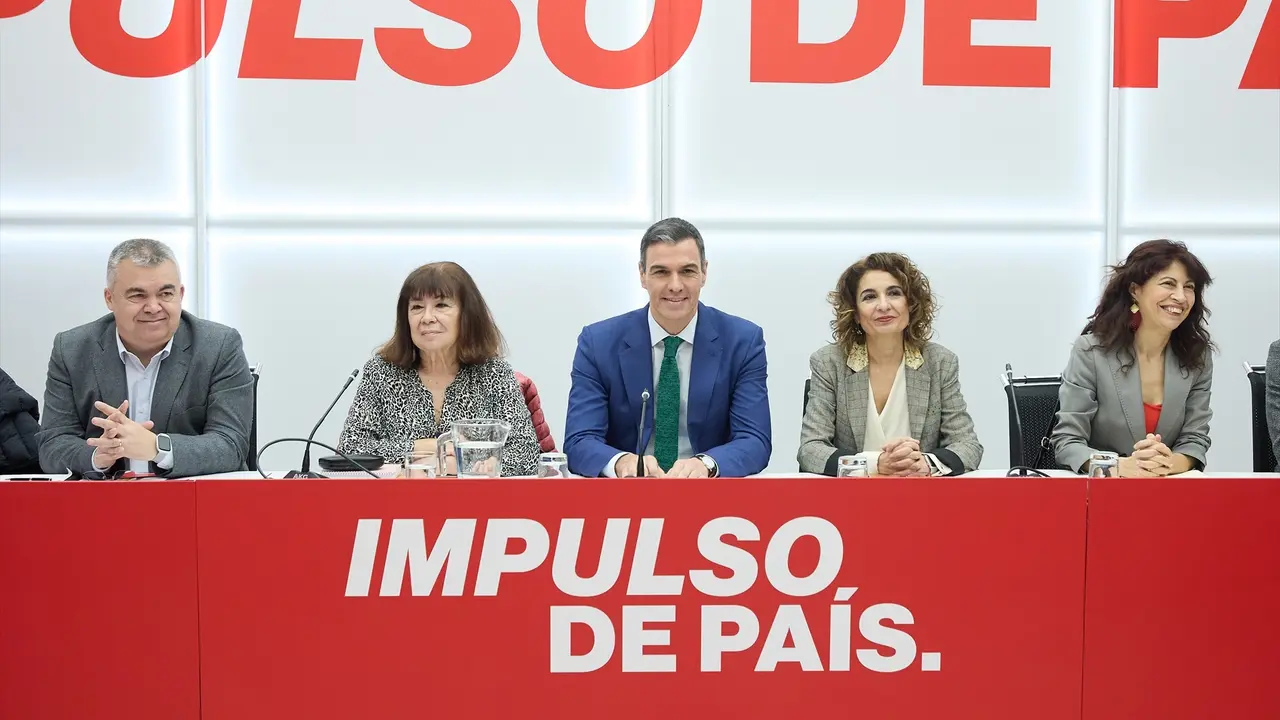 (I-d)Santos Cerd&aacute;n, Cristina Narbona, Pedro S&aacute;nchez, Mar&iacute;a Jes&uacute;s Montero y Ana Redondo, durante la reuni&oacute;n de la Comisi&oacute;n Ejecutiva Federal. / Jes&uacute;s Hell&iacute;n