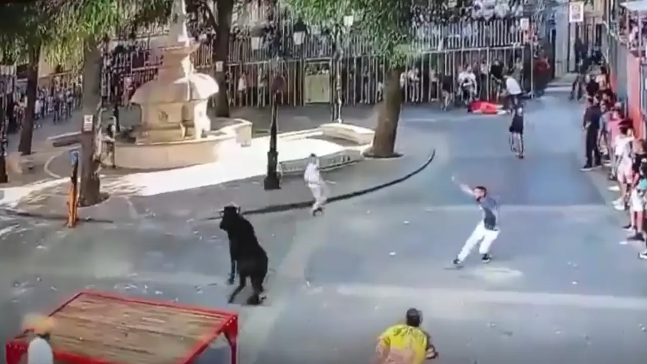 Captura de pantalla del momento en el que cornean a la mujer. / X