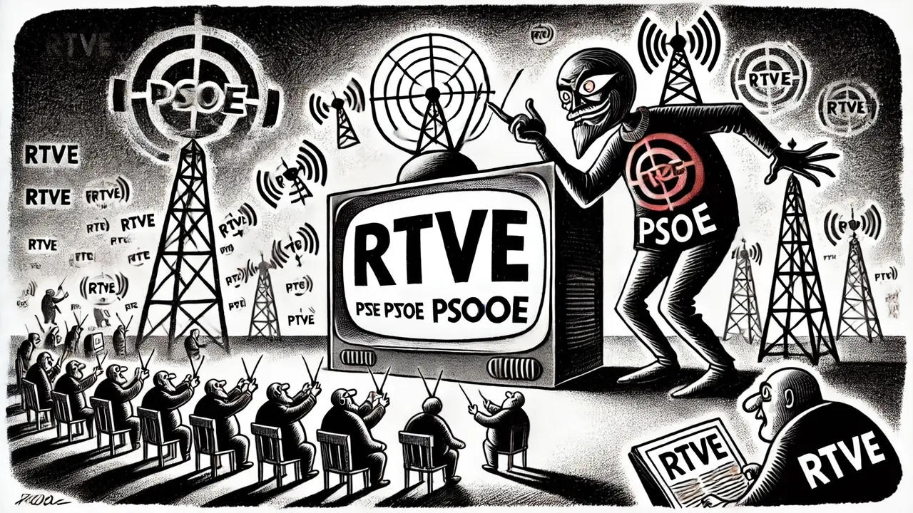 Vi&ntilde;eta editorial que muestra la colonizaci&oacute;n de RTVE por el PSOE.