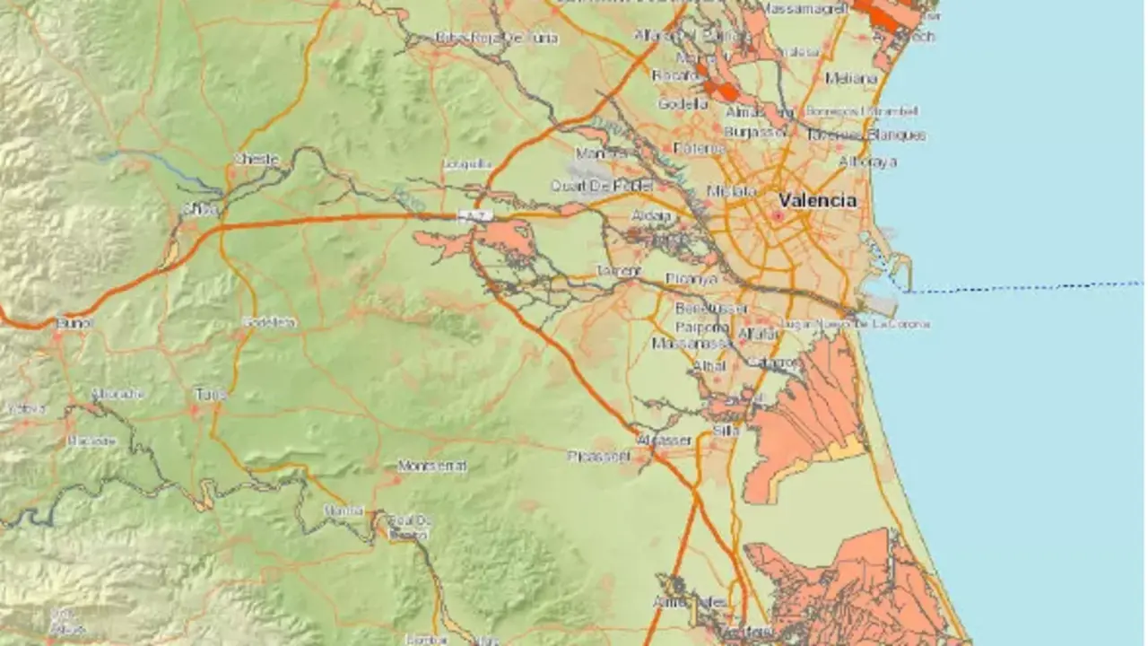 Mapa de Espa&ntilde;a centrado en Valencia y sus alrededores. / MITECO
