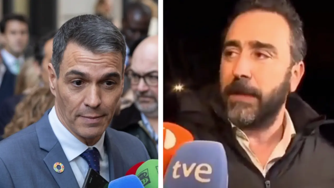 Pedro S&aacute;nchez atiende a los medios a la salida del Congreso de los Diputados. / EP. Y el empresario, Victor de Aldama, tras salir de prisi&oacute;n. / rtVE