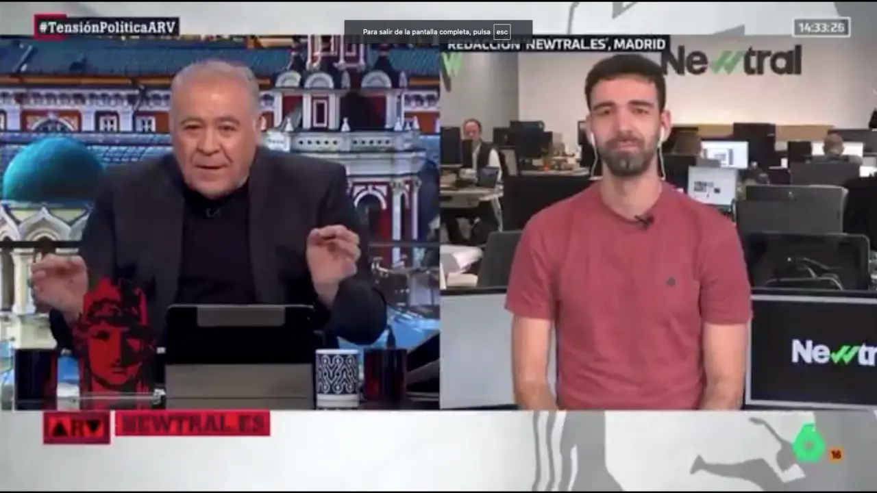 "Rizando el rizo". Antonio Garc&iacute;a Ferreras, en Al Rojo Vivo, junto a un miembro de Newtral, debate sobre la desinformaci&oacute;n del Kremlin de Putin, el exagente del KGB.