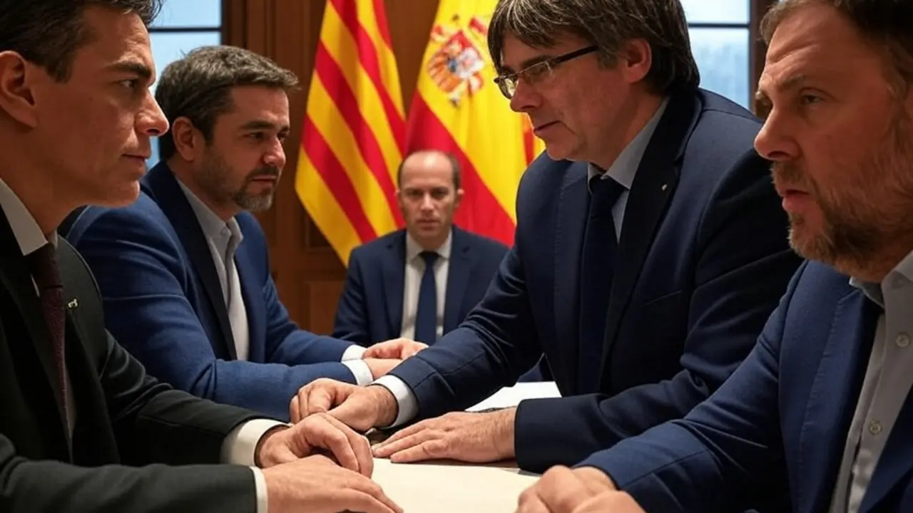Recreaci&oacute;n imaginaria IA de una tensa negociaci&oacute;n pol&iacute;tica.
