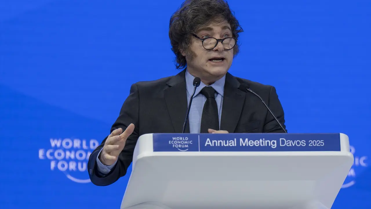 Javier Milei durante su intervenci&oacute;n en Davos. / Gabriel Lado