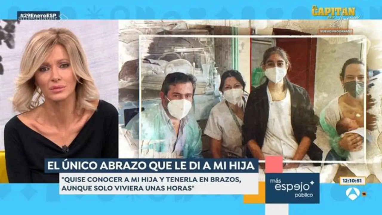 Susanna Griso se rompe al escuchar el testimonio de unos padres que perdieron a su hija reci&eacute;n nacida. / Antena 3