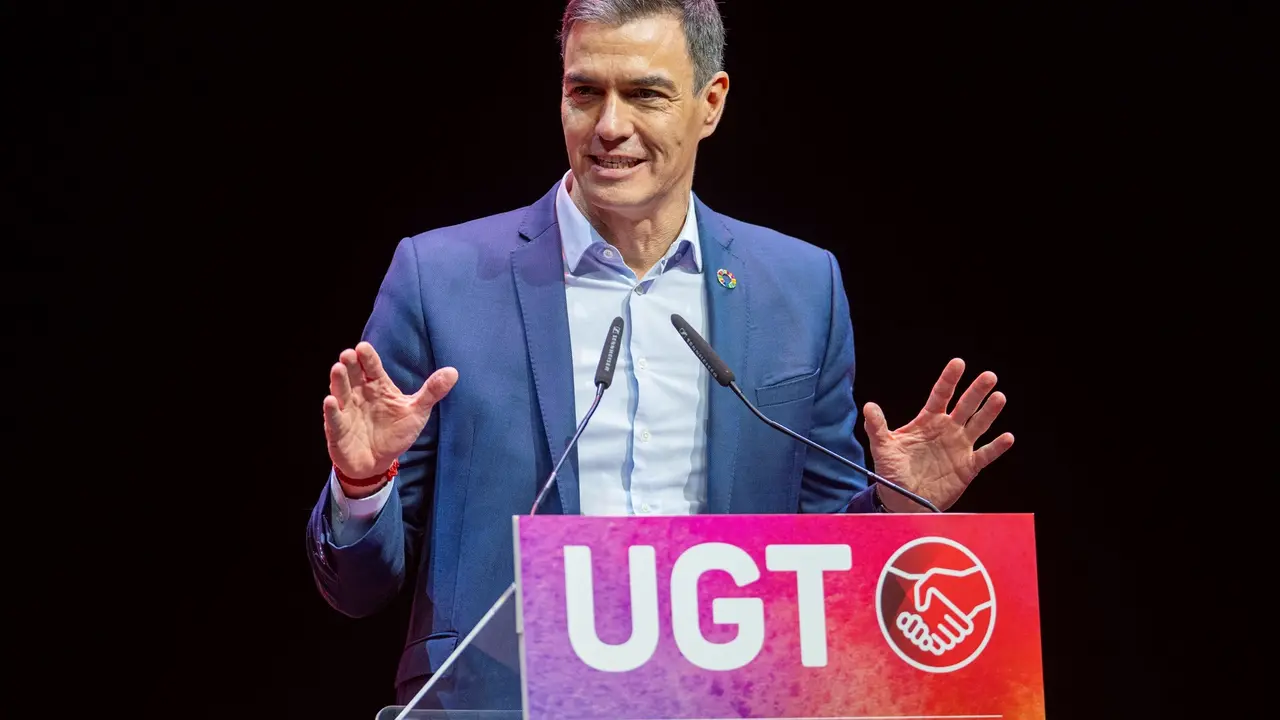 El presidente del Gobierno, Pedro S&aacute;nchez, interviene durante la segunda jornada del Congreso Confederal de UGT.  Lorena Sop&ecirc;na / Europa Press