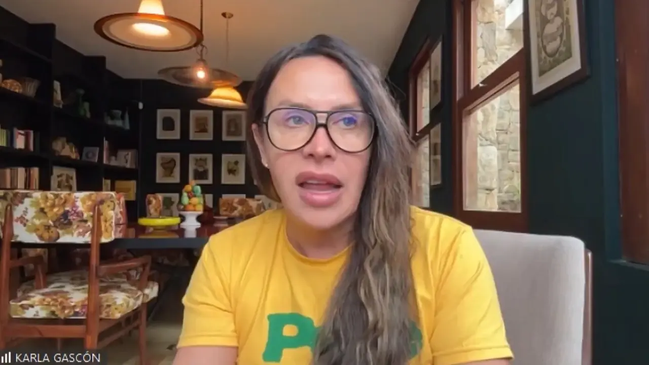 La actriz Karla Sof&iacute;a Gasc&oacute;n en una rueda de prensa telem&aacute;tica. / EP