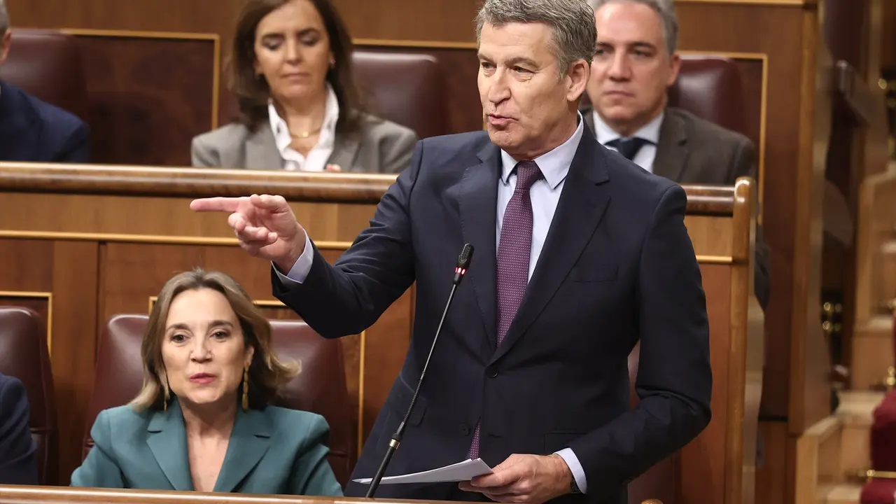 El presidente de VOX, Alberto N&uacute;&ntilde;ez Feij&oacute;o, interviene durante una sesi&oacute;n de control, Congreso de los Diputados. / Eduardo Parra
