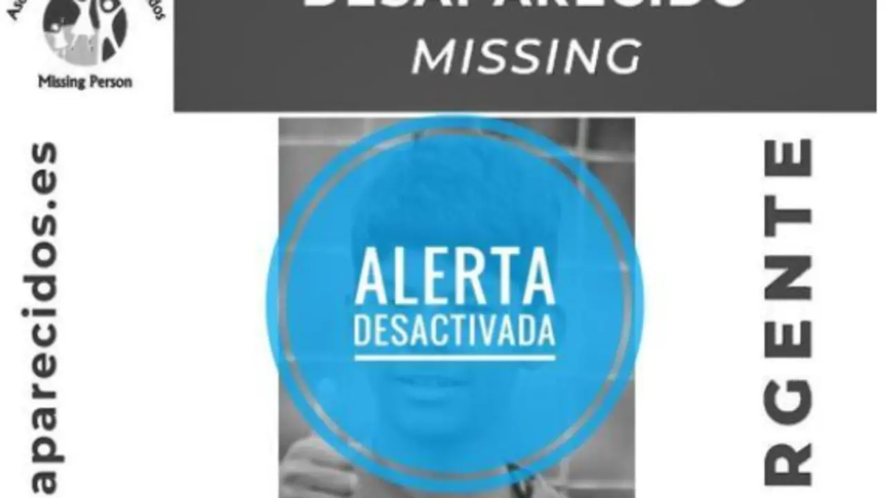 Cartel de 'Alerta Desactivada' del joven desaparecido. / SOS Desaparecidos