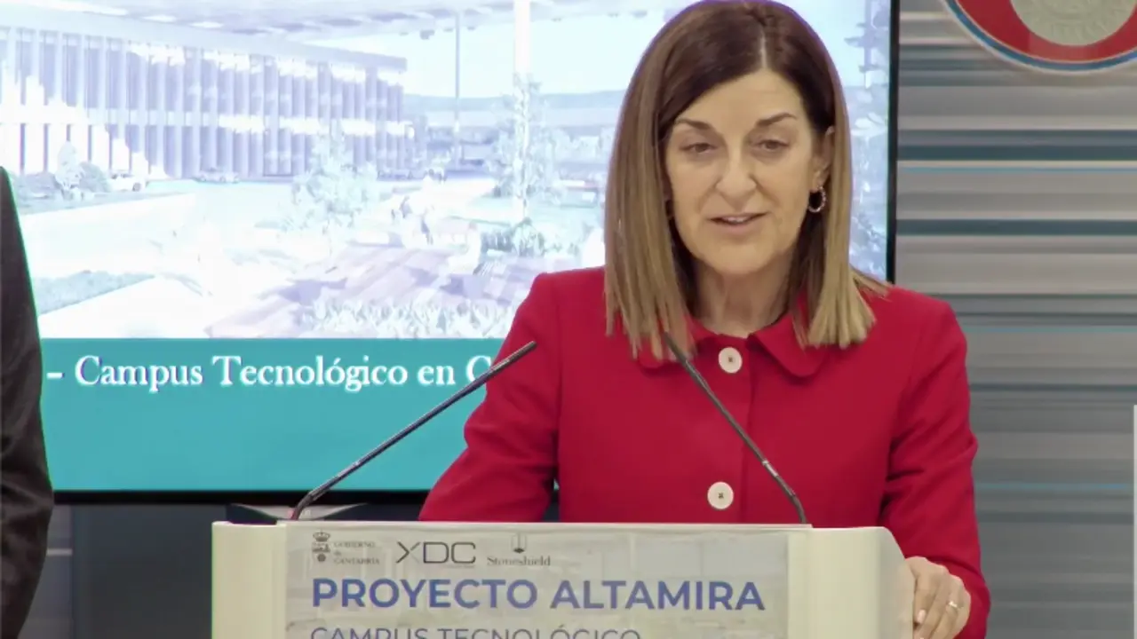 La presidenta de Cantabria, Mar&iacute;a Jos&eacute; S&aacute;enz de Buruaga, durante la presentaci&oacute;n del Proyecto Altamira, un campus tecnol&oacute;gico que supondr&aacute; una inversi&oacute;n de 3.600 millones de euros y la creaci&oacute;n de m&aacute;