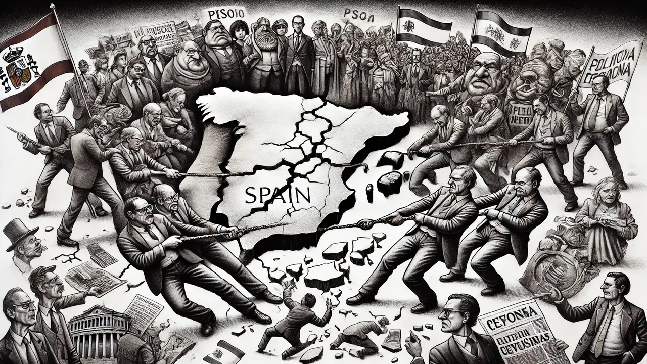 Caricatura editorial representando la divisi&oacute;n de Espa&ntilde;a.