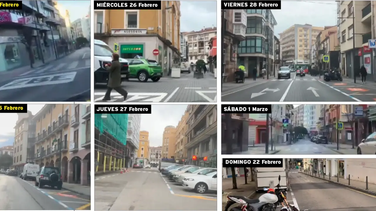 La evidencia. Calles vac&iacute;as: Las calles de la Zona de Bajas Emisiones (ZBE) de Torrelavega, vac&iacute;as durante toda la semana. Las im&aacute;genes, captadas a distintas horas entre las 10:00 y las 12:00 de la ma&ntilde;ana, evidencian la falta de tr&aacute;fico en la zona, cuestionando la necesidad de esta medida. / A.S.D.