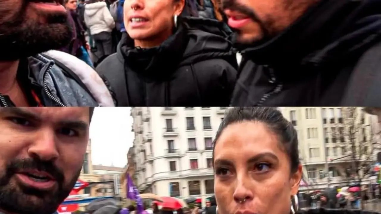 Adri&aacute;n RescueYou se&ntilde;ala a los manifestantes que le increpan durante la marcha del 8M: '&iquest;Por qu&eacute; soy fascista? &iexcl;Solo estoy grabando en la calle!'