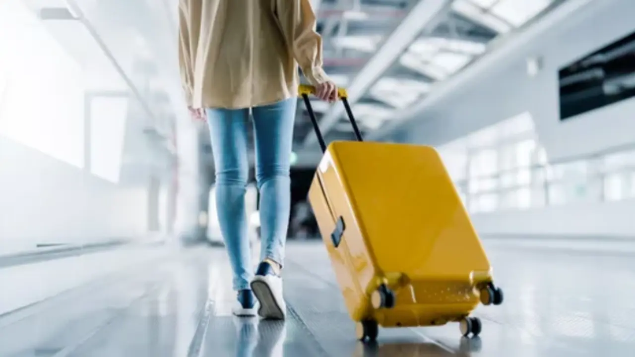 mujer maleta aeropuerto