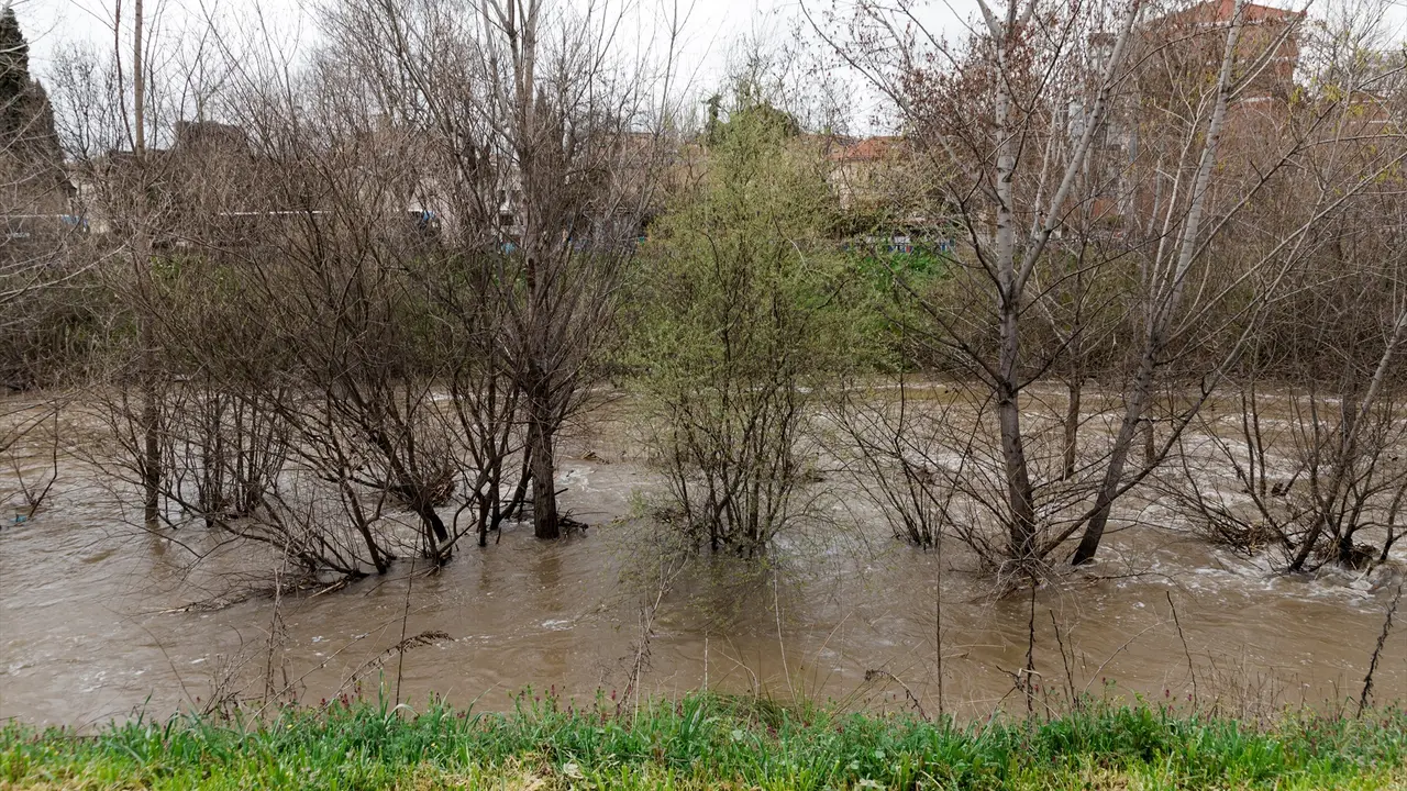 El cauce del r&iacute;o Manzanares en el d&iacute;a de ayer. / Carlos Luj&aacute;n