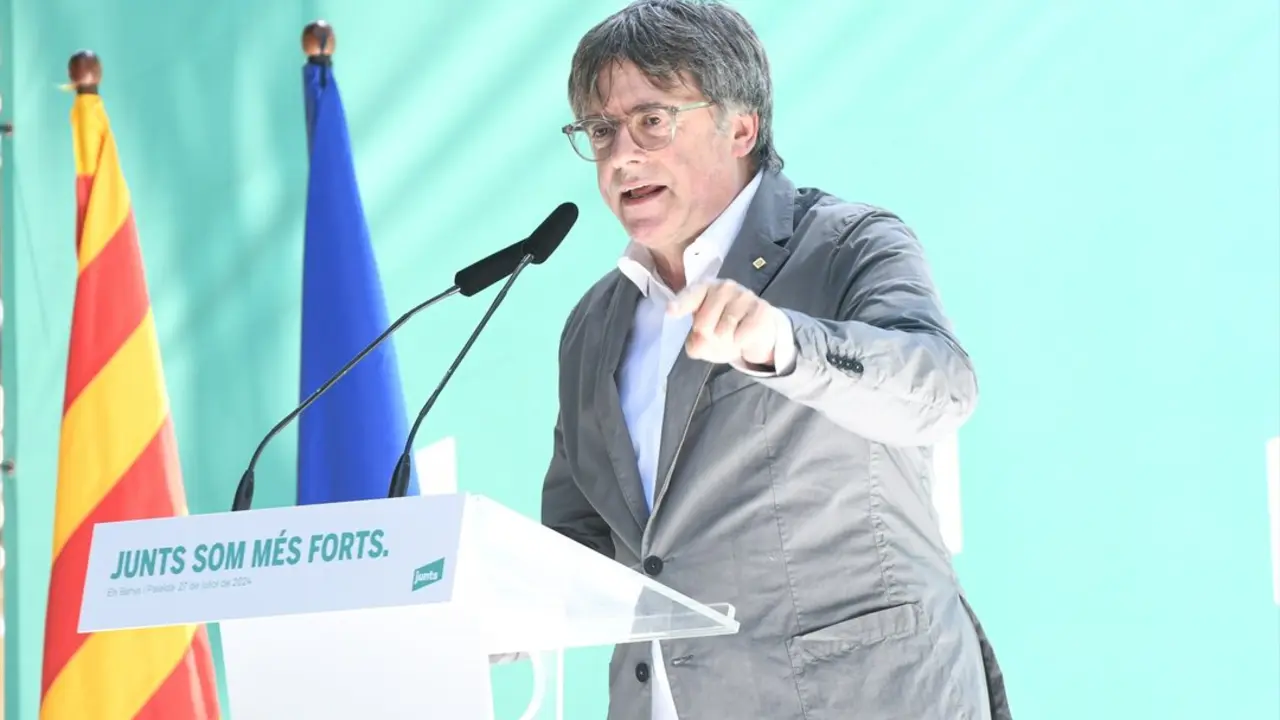 El expresidente de la Generalitat de Catalunya, Carles Puigdemont, interviene durante un acto. / Gl&ograve;ria S&aacute;nchez