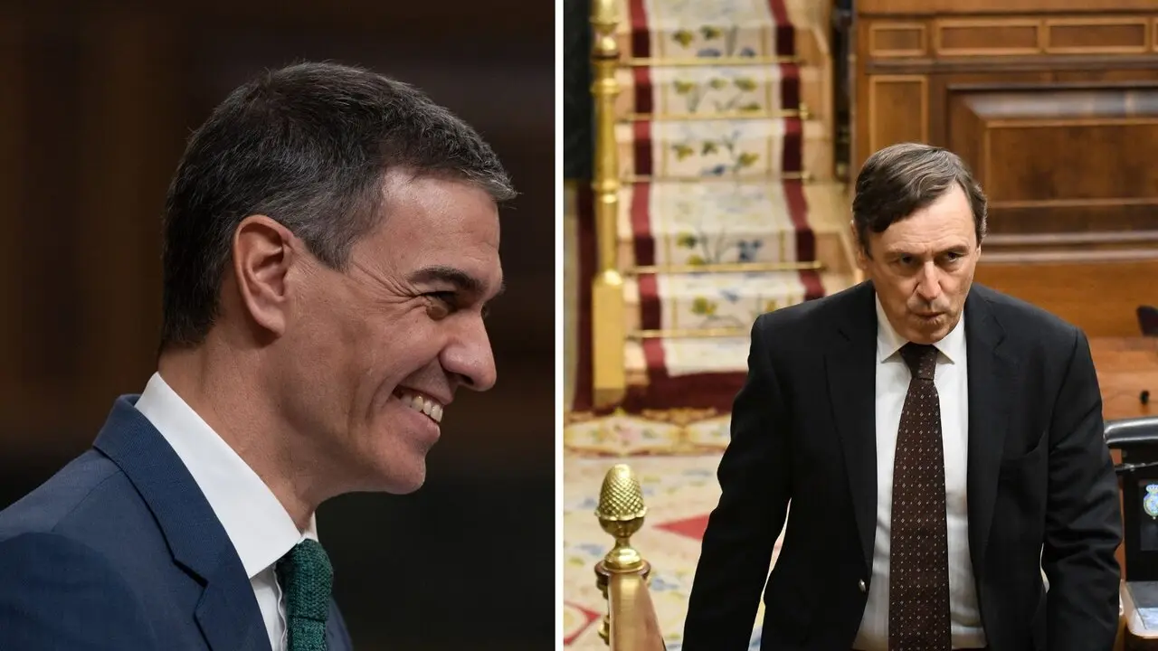 A la izquierda el presidente del Gobierno, Pedro S&aacute;nchez, y a la derecha el diputado del PP, Rafa Hernando. / A.E.
