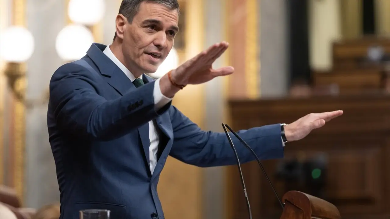 El presidente del Gobierno, Pedro S&aacute;nchez, interviene durante una sesi&oacute;n plenaria en el Congreso de los Diputados. / Eduardo Parra