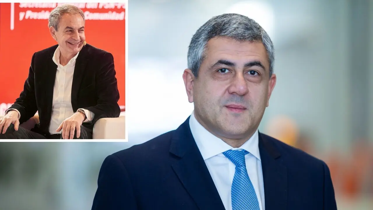 El secretario general de ONU Turismo, Zurab Pololikashvili y arriba el expresidente del Gobierno, Jos&eacute; Luis Rodr&iacute;guez Zapatero. / EP