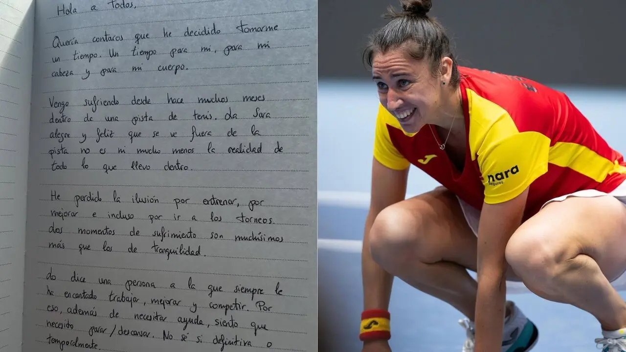 Sara Sorribes junto a la carta que anuncia su despedida. / IG