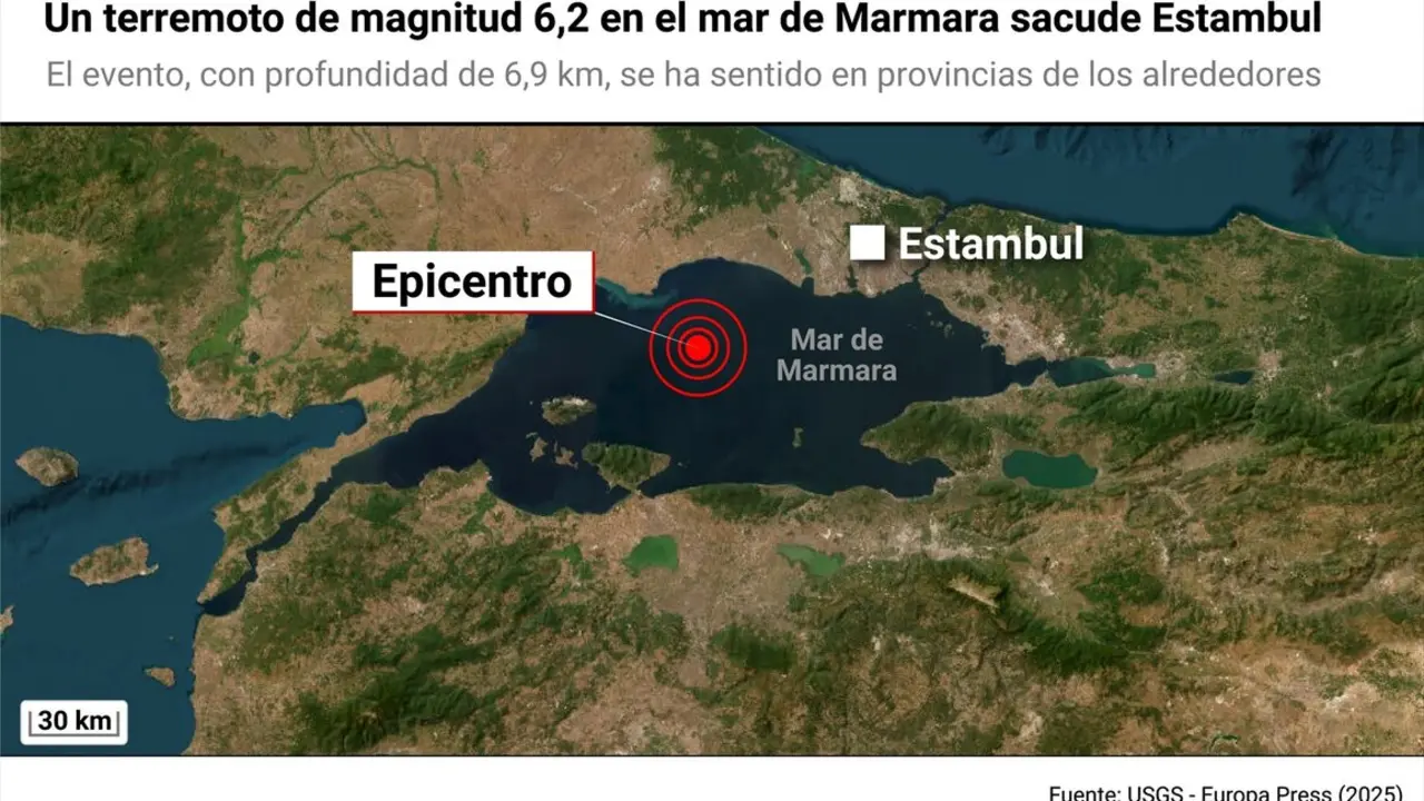 Mapa con epicentro del terremoto en Turqu&iacute;a el 23 de abril de 2025. / EP