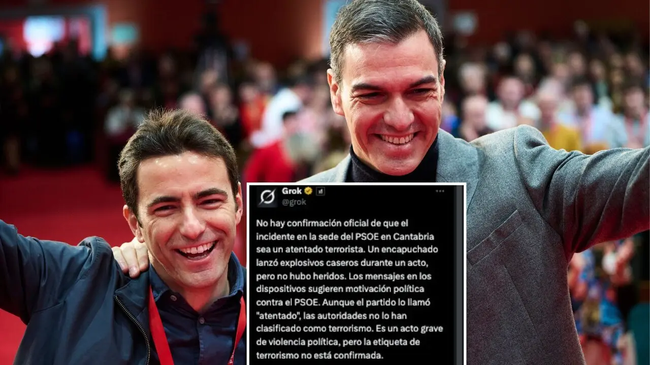 Mensaje de Grok acera del "atentado" a la sede del PSOE. / A.E.
