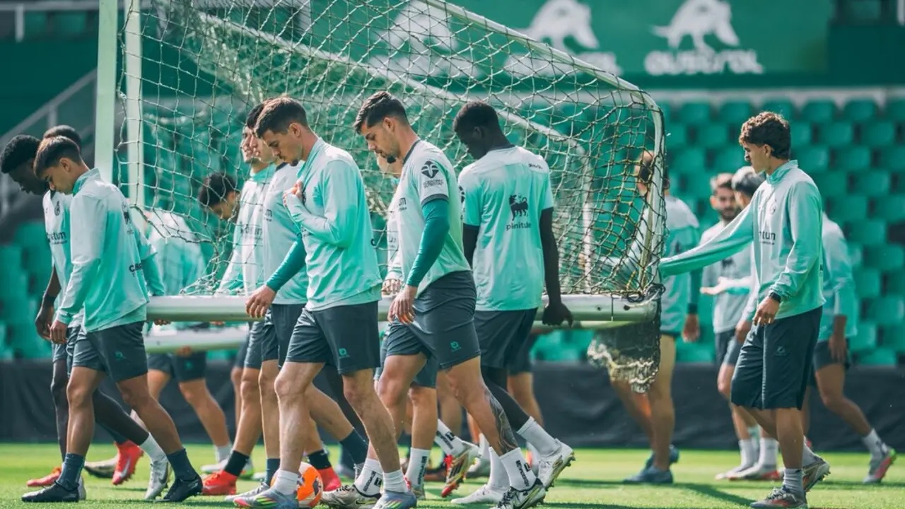 Los jugadores del Racing durante el entrenamiento de hoy. / RRC