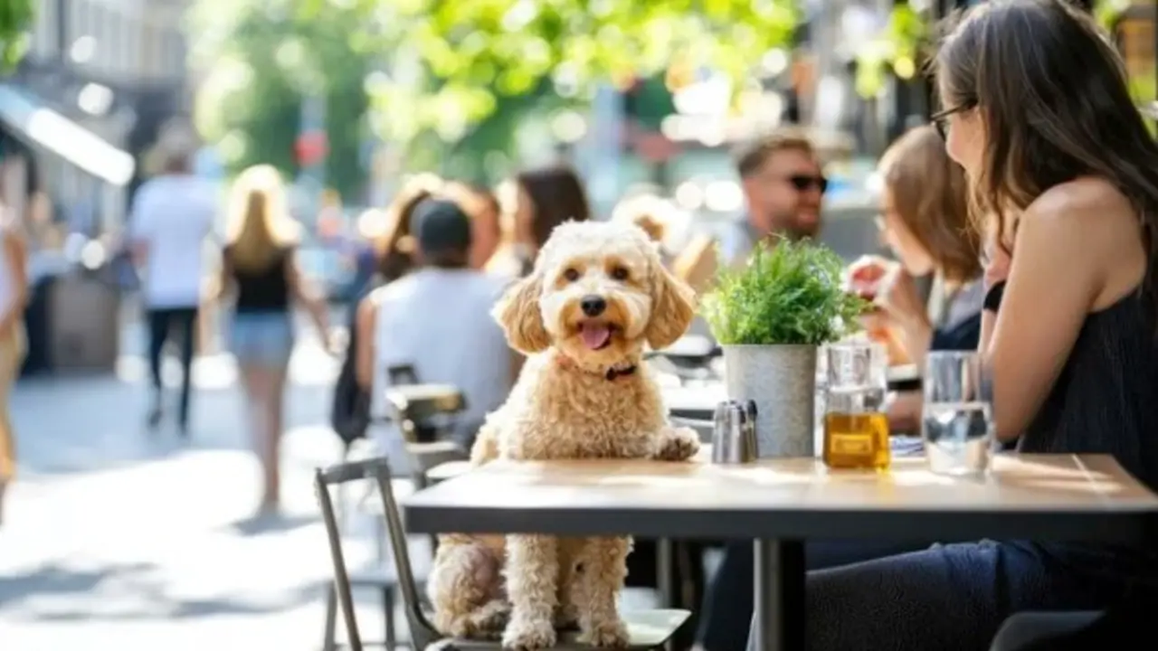 Una persona come en un restaurante con su perro. / A.S.P