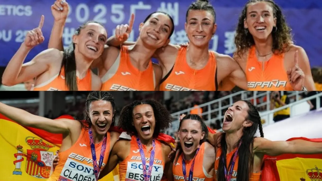 Los relevos espa&ntilde;oles femeninos de 4x400 y 4x100 se cuelgan oro y plata en los World Relays. / RFEA