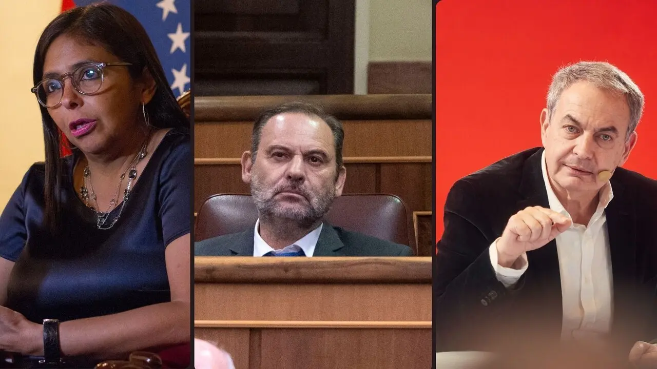 Delcy Rodr&iacute;guez (izq), Jos&eacute; Luis &Aacute;balos (centro) y Jos&eacute; Luis Rodr&iacute;guez Zapatero (dcha). / EP