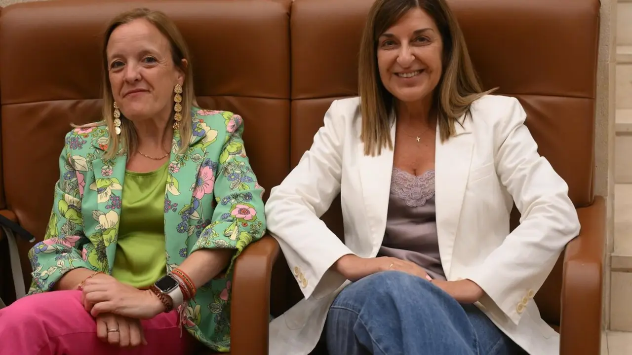 La presidenta de Cantabria, Mar&iacute;a Jos&eacute; S&aacute;enz de Buruaga, y la consejero de Presidencia, Isabel Urrutia, durante el pleno celebrado en el Parlamento regional. / A.E.