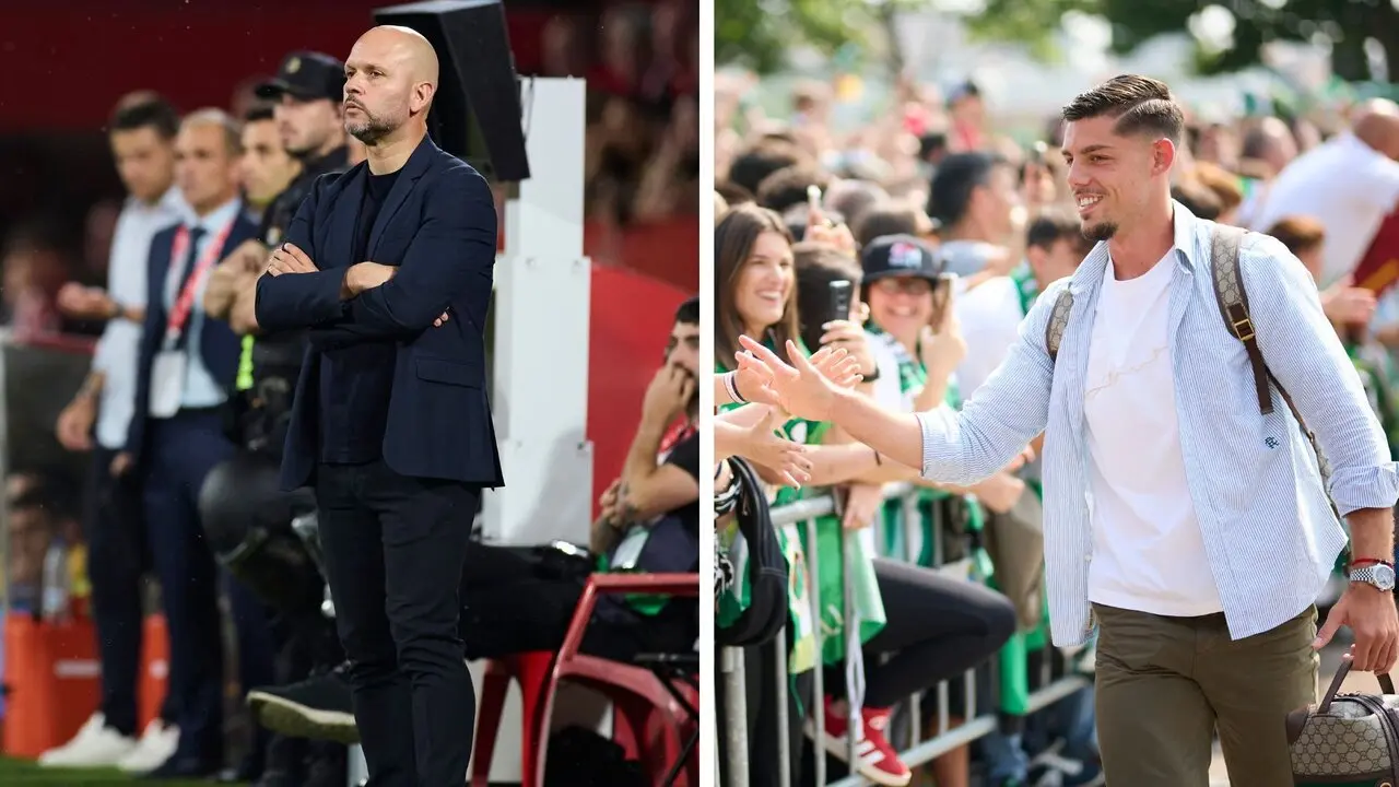 Jos&eacute; Alberto, entrenador del Racing, durante el partido de ayer en Miranda y a la derecha, Javi Montero, durante un recibimiento al Racing. / EP