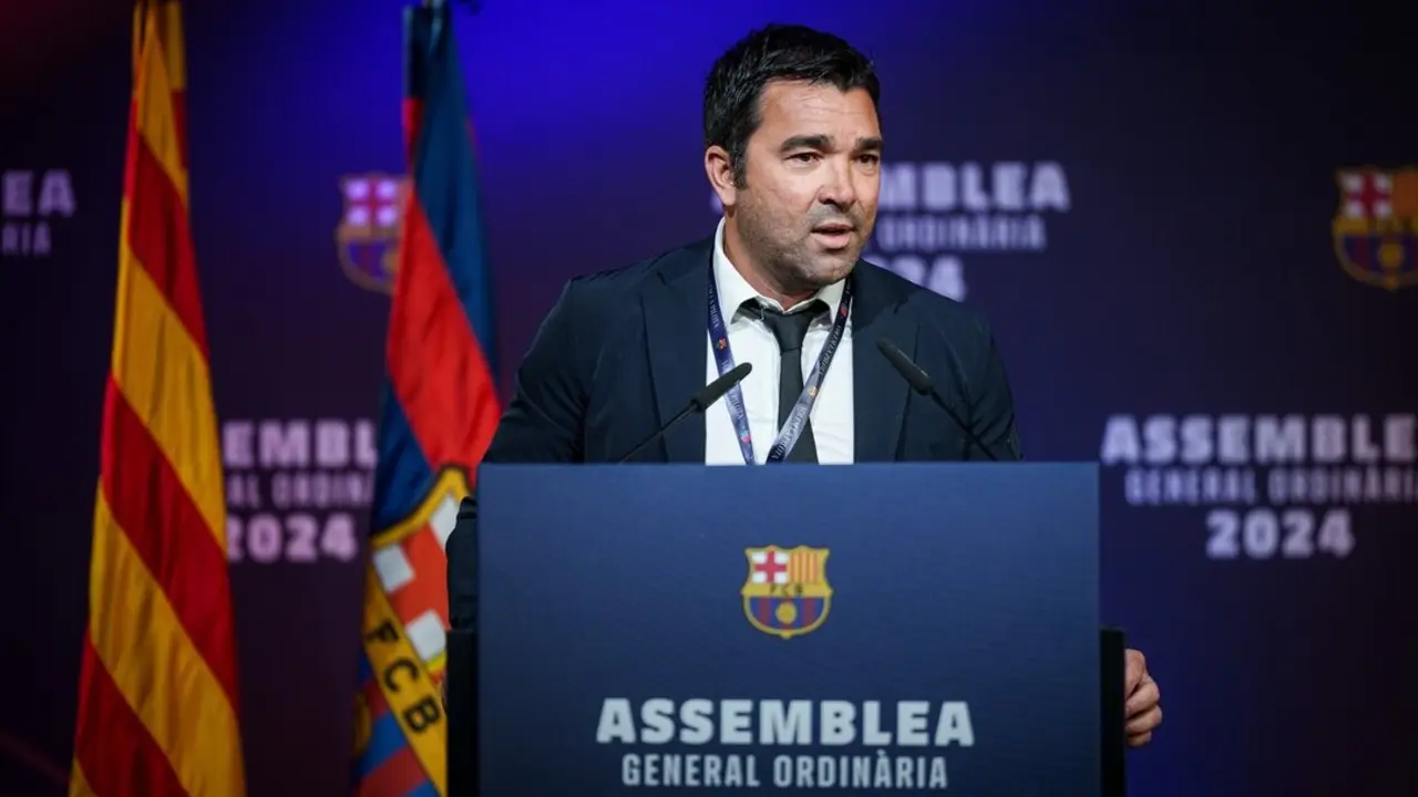 El director de f&uacute;tbol del FC Barcelona, Deco, en la Asamblea General Ordinaria 2024 del club blaugrana. / FCB