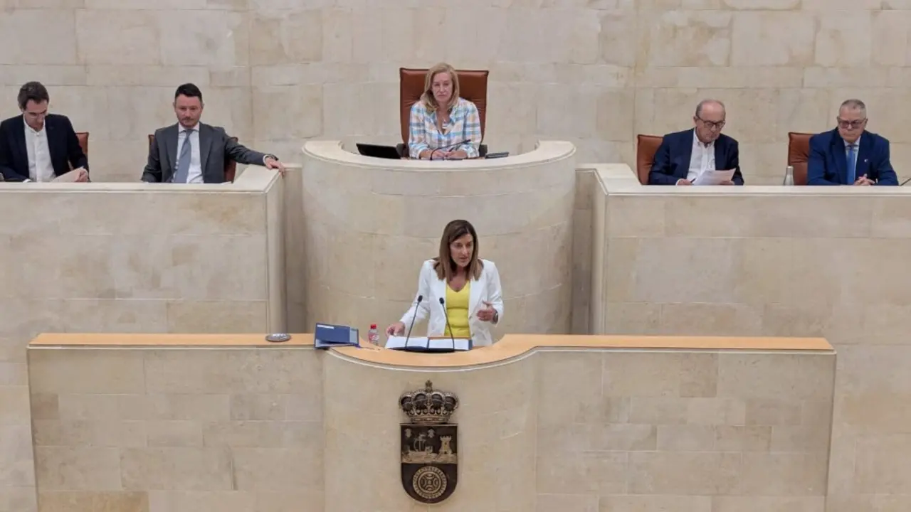 La presidenta de Cantabria, Mar&iacute;a Jos&eacute; Sa&eacute;nz de Buruaga, durante su intervenci&oacute;n en el Debate sobre el Estado de la Regi&oacute;n. / X