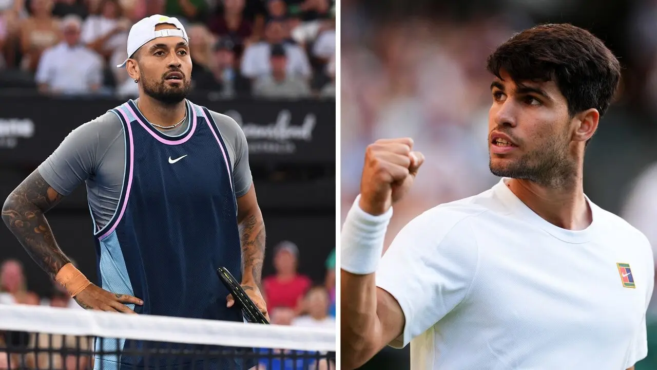 A la izquierda el tenista australiano, Nick Kyrgios, y a la derecha el tenista espa&ntilde;ol, Carlos Alcaraz. / EP