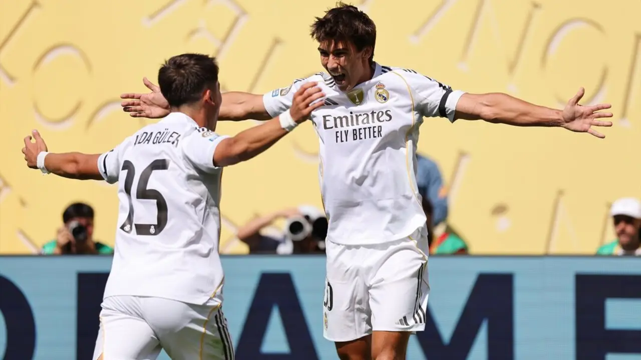 Gonzalo Garc&iacute;a, del Real Madrid, celebra un gol durante el partido de cuartos de final de la Copa Mundial de Clubes de la FIFA entre el Real Madrid y el Borussia Dortmund en el Metlife Stadium. / David Klein
