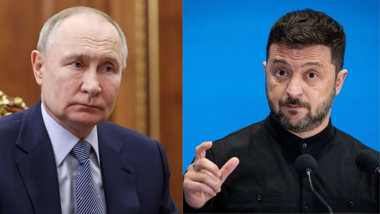 De izquierda a derecha, Vladimir Putin y Volodymyr Zelensky. / EP