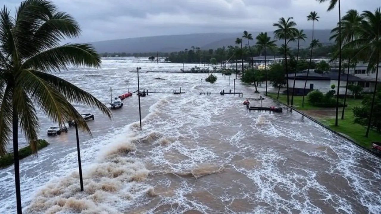 El tsunami empieza a causar destrozos. / X