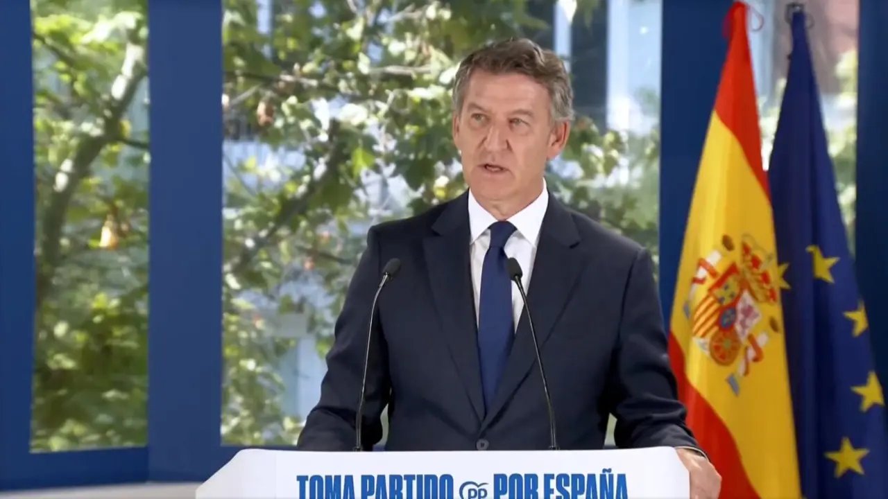 El presidente del PP, Alberto N&uacute;&ntilde;ez Feij&oacute;o, durante su discurso. / X