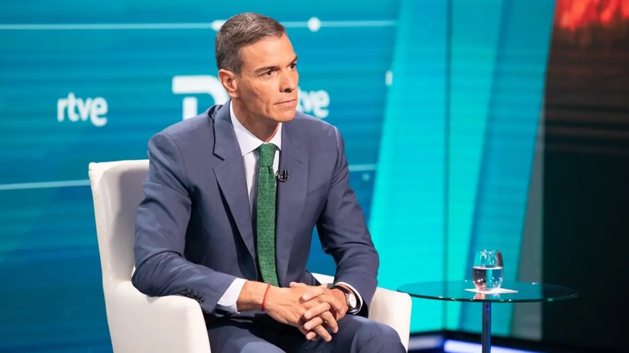 El presidente del Gobierno, Pedro S&aacute;nchez, durante su entrevista en RTVE. / RTVE