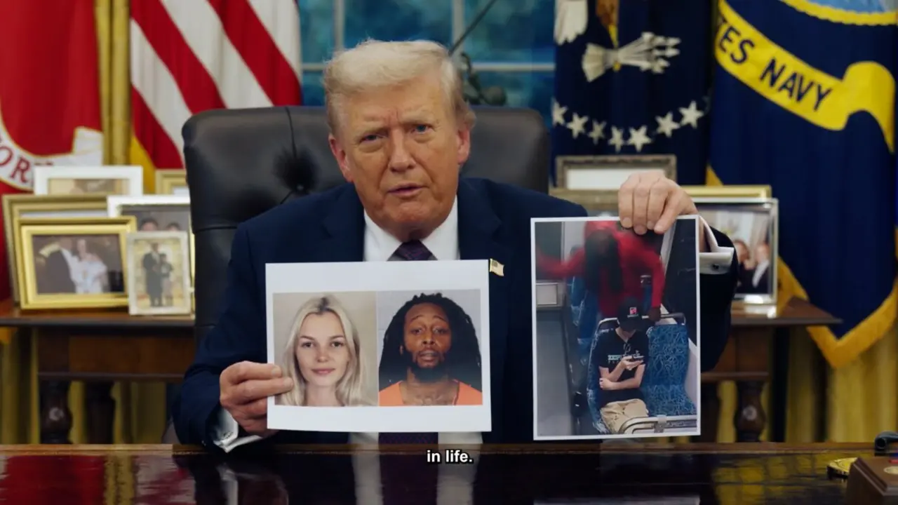 Donald Trump ense&ntilde;a una foto de la v&iacute;ctima y del agresor. / X