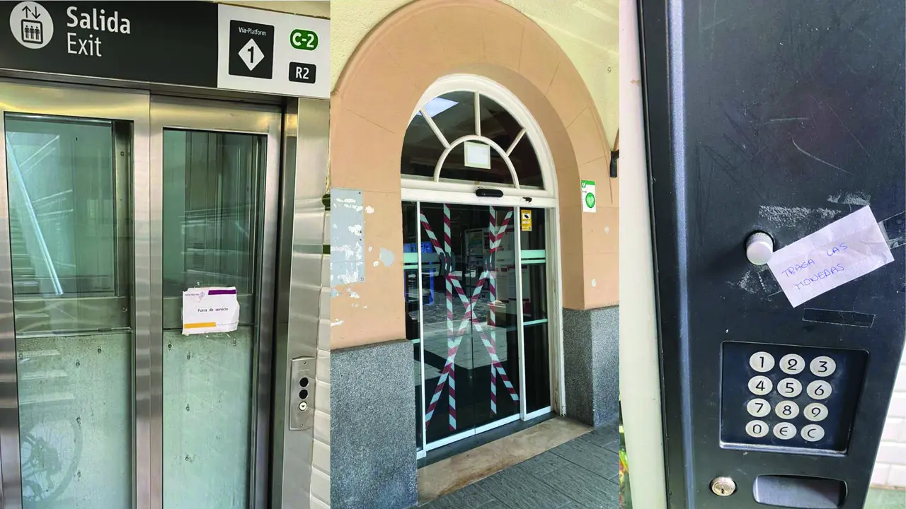 Algunos de los servicios de la estaci&oacute;n de tren de Torrelavega que est&aacute;n averiados. / A.M.M