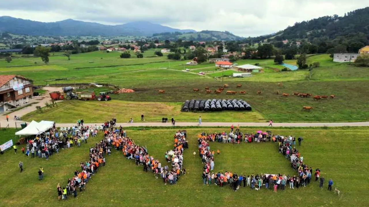 M&aacute;s de 500 personas formaron un gran &laquo;NO&raquo; humano contra el pol&iacute;gono e&oacute;lico Briesa. / Plataforma Son Gigantes