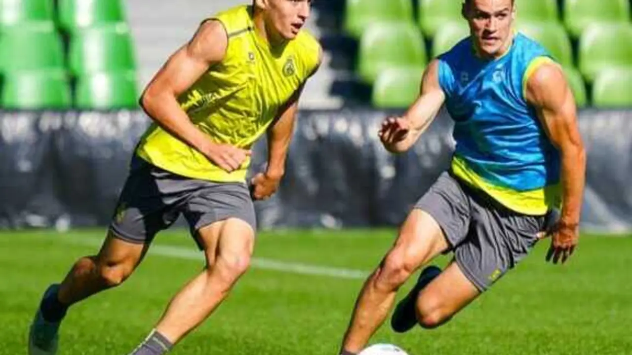 Los jugadores del Racing durante un entrenamiento previo al partido. / RRC