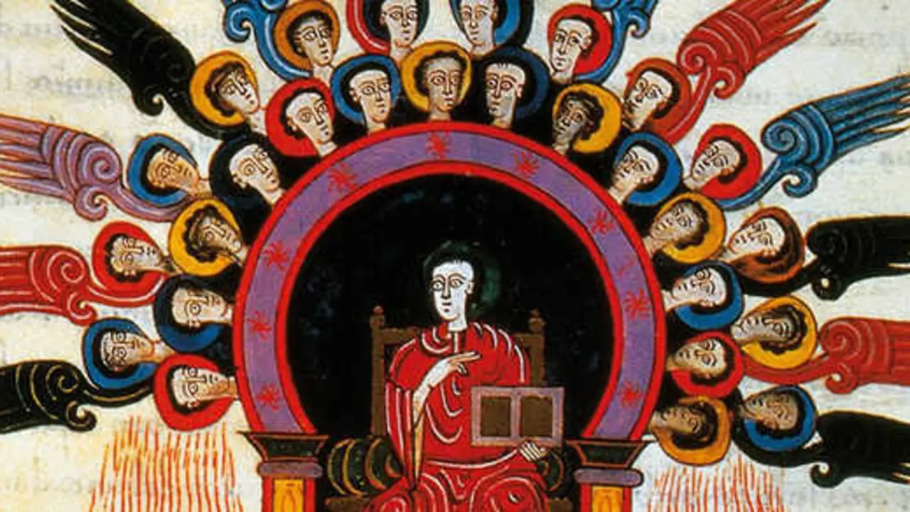 Detalle del libro del Beato de Li&eacute;bana sobre 'Comentario al Apocalipsis de San Juan' (detalle). / x