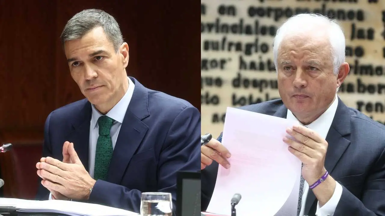 El presidente del Gobierno, Pedro S&aacute;nchez y el senador del PP y presidente de la Mesa de la Comisi&oacute;n, Eloy Su&aacute;rez. / Eduardo Parra